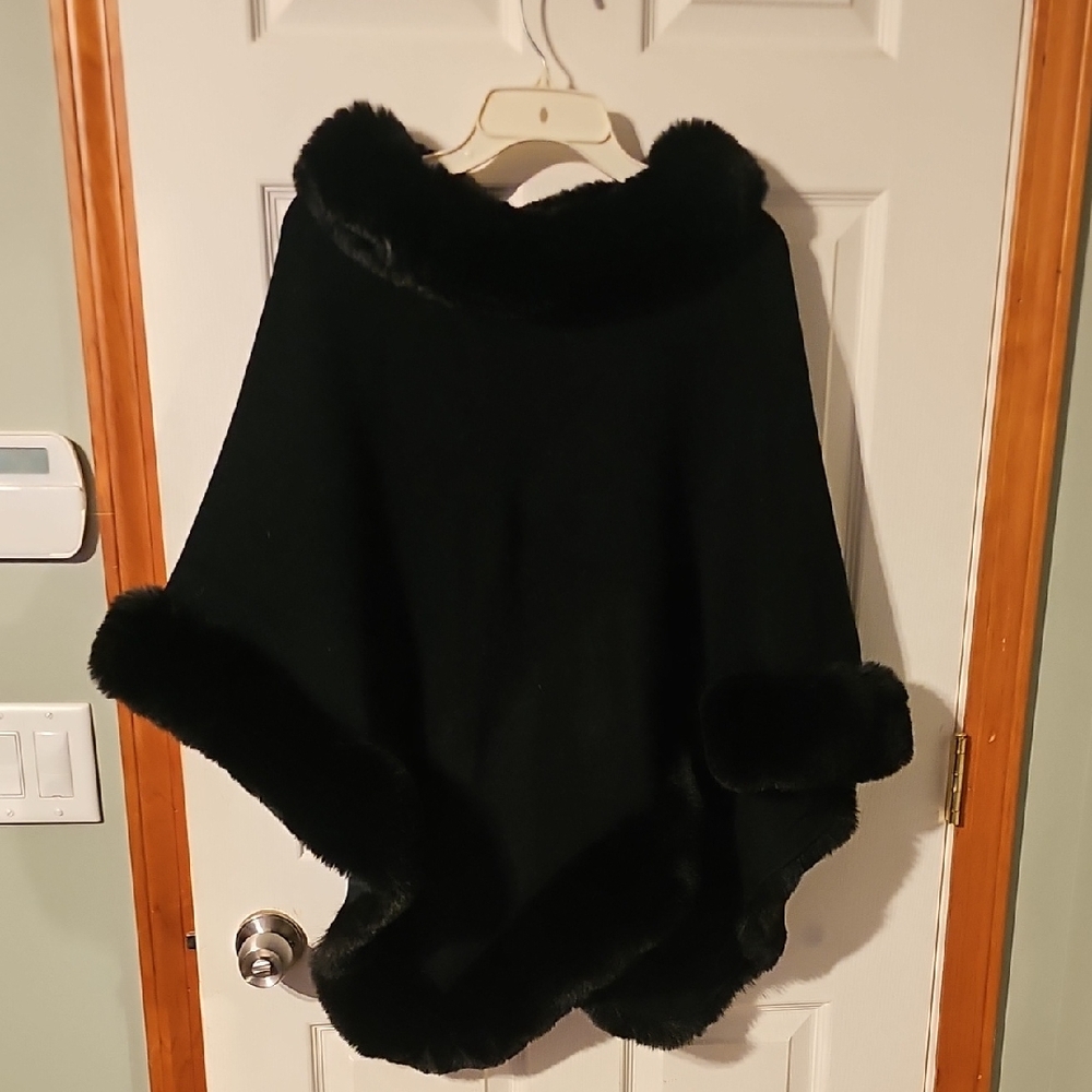 Elegant Black Women's Over The Head Poncho Style Cape